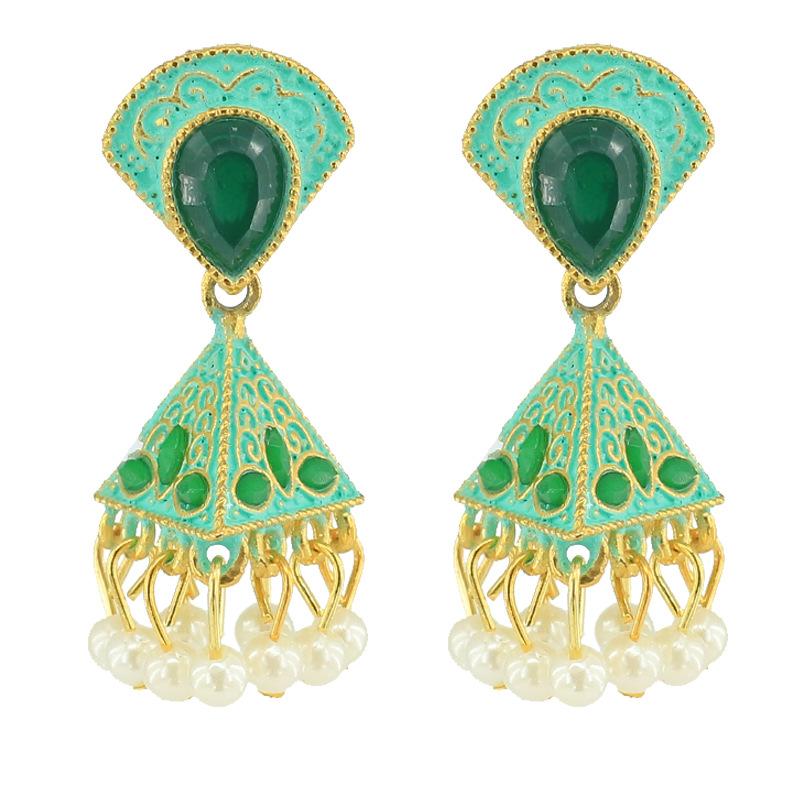 Exaggerated Diamond-encrusted Pearl Pendant Earrings Wind Earrings Retro Bohemian Style Eid Al-Fitr Lasser Bairam