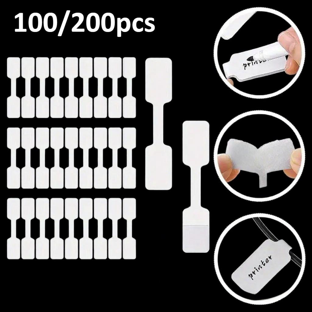 100/200pcs White Self-Adhesive Cable Labels,Writable Cord Tags for Office School Organization, Easy Cable Management,Cable Label