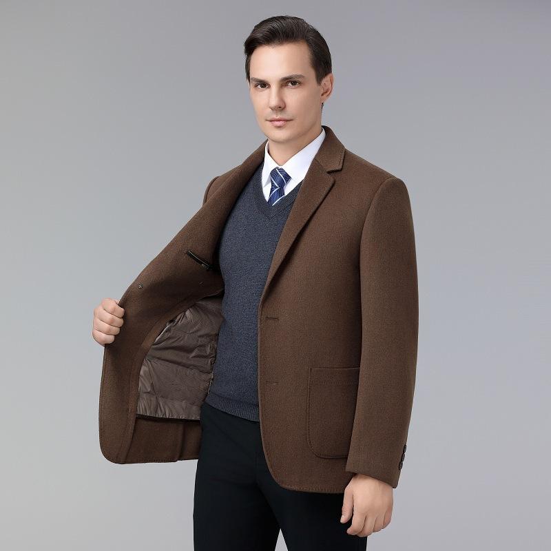 Двустороннее шерстяное пальто, воротник мужского костюма, съемная подстежка, пуховик, утепленная куртка для папы большого размера