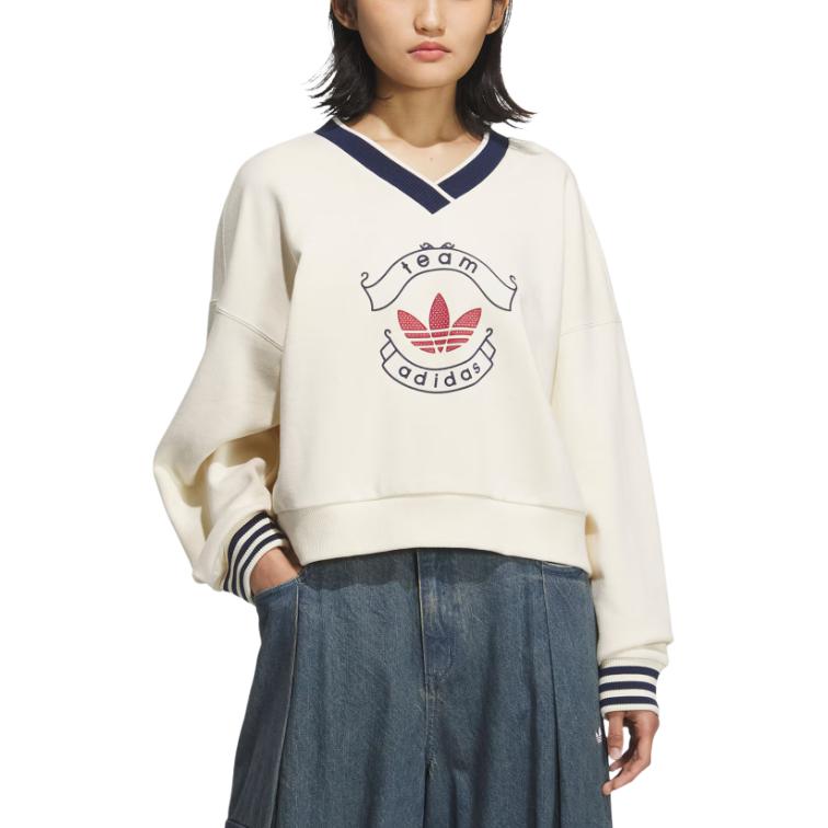 Adidas Оригинальный FW25 Командный свитшот свободного кроя с V-образным вырезом Женский свитшот KC5845