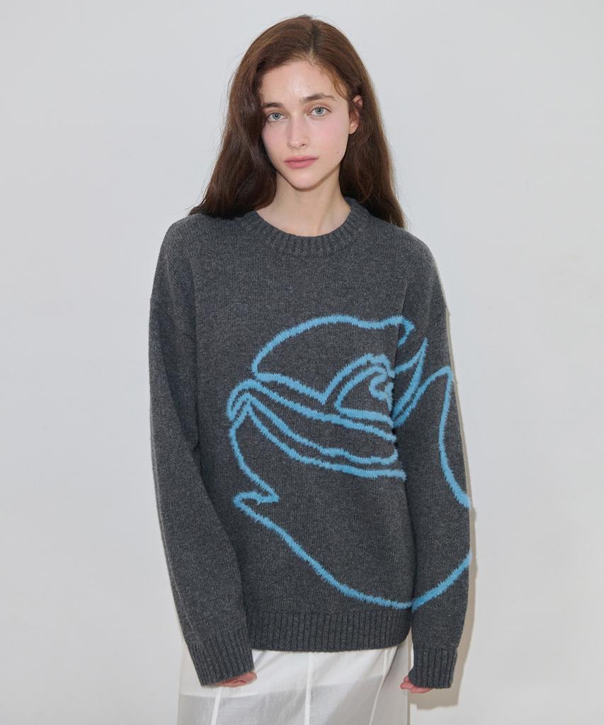 SINOON Rose Flower Pullover Knit (Charcoal)