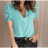 QICED Women's Spring/Summer Splicing Lace Short Sleeve Slim Bottom Shirt