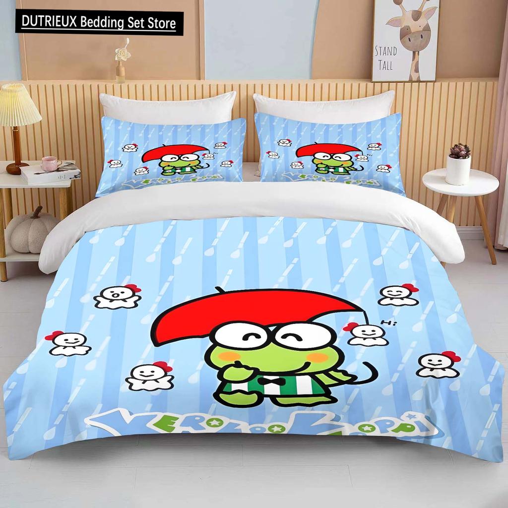 10 размеров Sanrio Keroppi печатный комплект постельного белья мультфильм аниме пододеяльник одеяло наволочка мальчики девочки дети взрослые король подарок