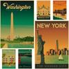 Famous Travel Cities Poster Aesthetic Retro Kraft Paper New York Washington Landscape Posters Home Room Decor