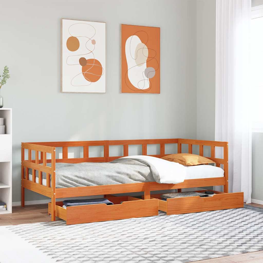 Daybed with Drawers without Mattress 90x200 cm Solid Wood