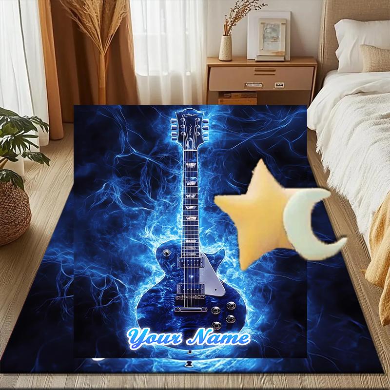 1PC Custom Name Electric Guitar Energy Theme Floor Mat Ideal for Living Room, Game Rooms, Office, Bedroom Floor Mat Playful Design
