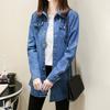 Женская рубашка-пальто с лацканами и длинными рукавами, свободная джинсовая рубашка средней длины, базовая верхняя одежда в повседневном стиле с карманами