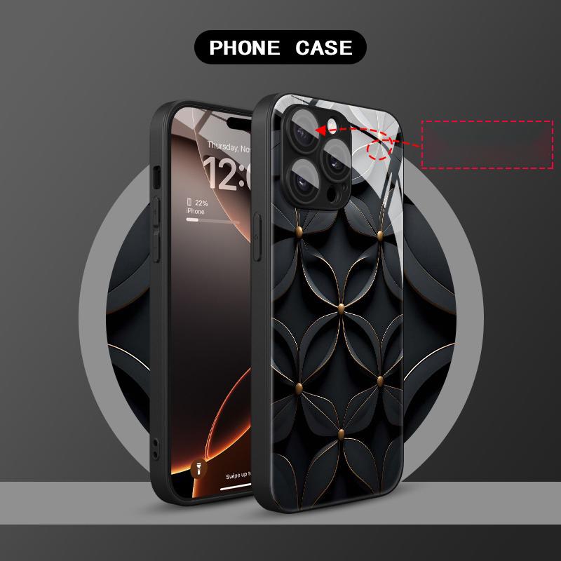 Черный художественный цветок Закаленное стекло Чехол для телефона Для iPhone 17 Pro Max 11 12 13 14 15 16 Pro 17Air 16E 7 8 Plus XR XS Max Чехол