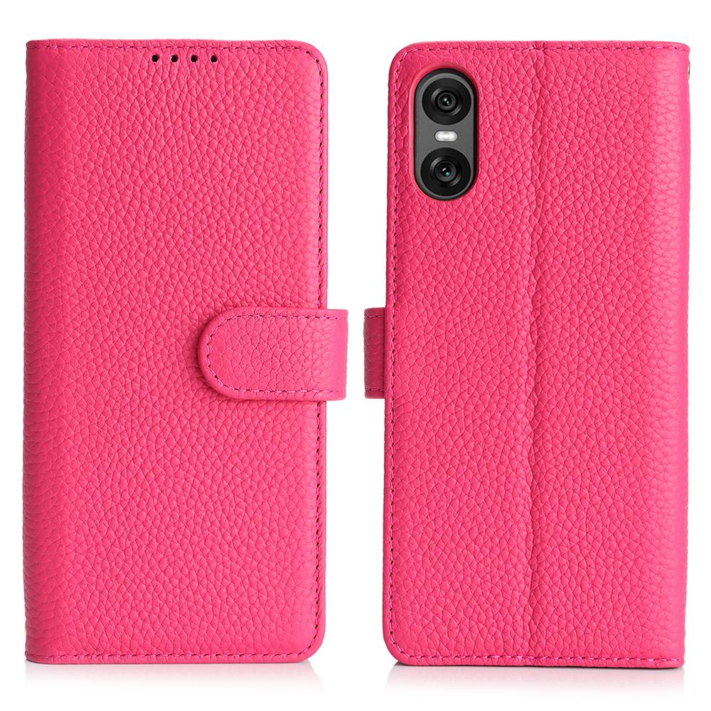 For Sony Xperia 10 VI Stand Case Litchi Texture Genuine Cow Leather Wallet Phone Cover RFID Blocking