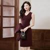 Женский бордовый костюм-платье с жилетом Treluoman, комплект из двух предметов