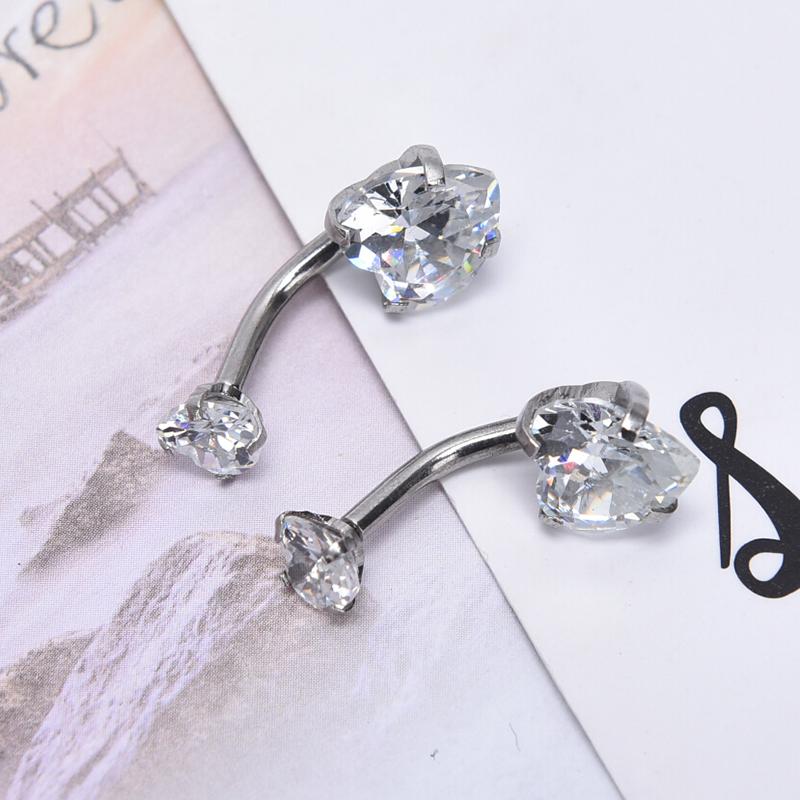 Хирургическая сталь Сердце Циркон Пупок Кольцо Бар Пирсинг Ювелирные изделия