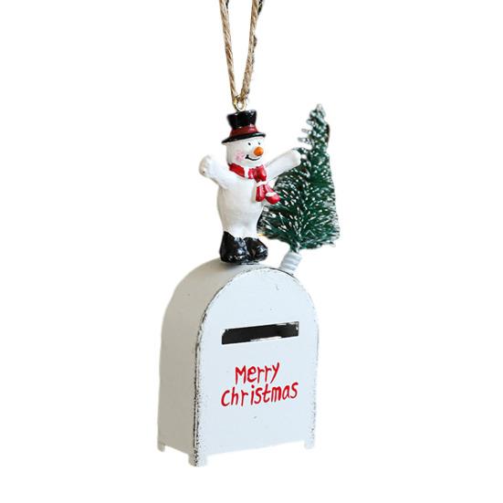 Santa Claus Mailbox Christmas Tree Ornaments Wrought Iron Painted Mailbox Pendant Vintage Post Box Hanging Decoration