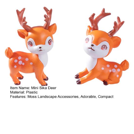 2 Pcs Mini Sika Deer Figurines Hand-colored Deer Miniatures Mini Animal Statues for Fairy Gardens Bonsai Micro Landscape