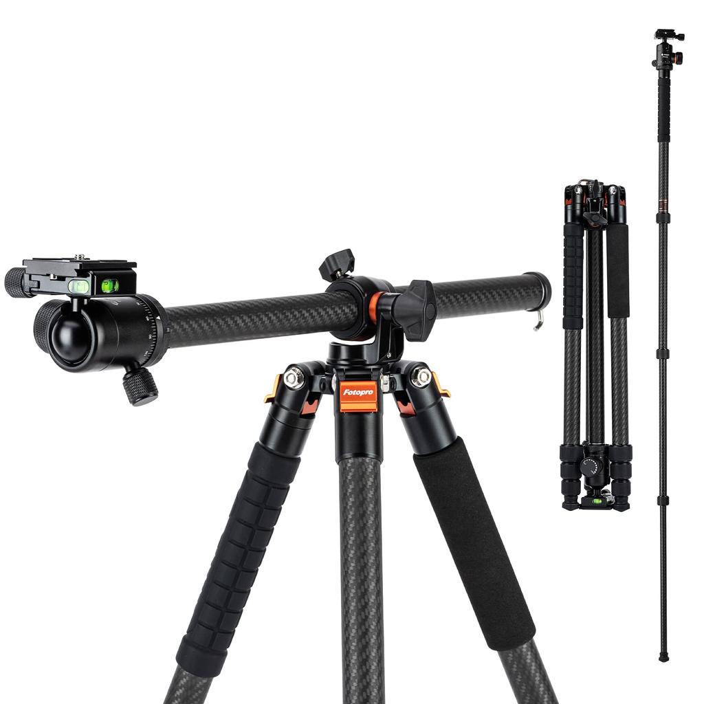 Fotopro Carbon Fiber 160cm Overhead Photography Tripod Horizontal Camera Tripod 360 Degree Ball Head with Quick Release Plate DSLR Max Load 10kg Black