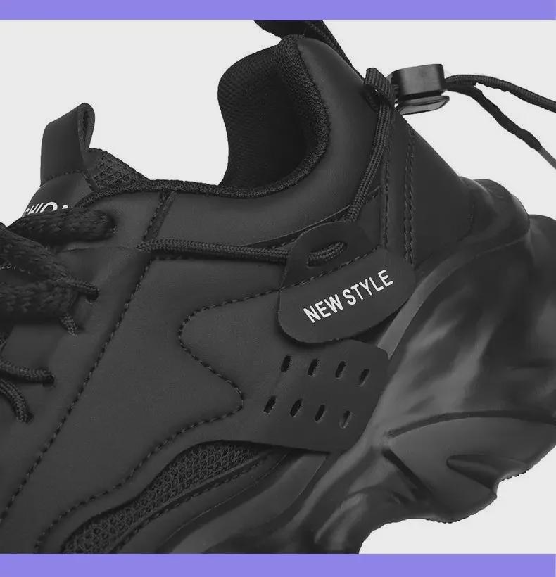 Мужские летние дышащие кроссовки Black Warrior Trendy - толстая подошва, универсальные, модные, черные кроссовки Dad