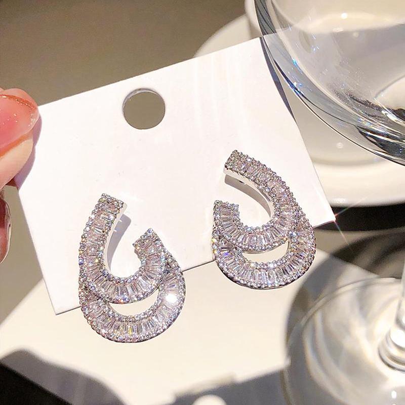 Серьги-проколы Huitan Shining Water-caple Shape, женские модные украшения для помолвки, роскошные яркие циркониевые аксессуары, подарок