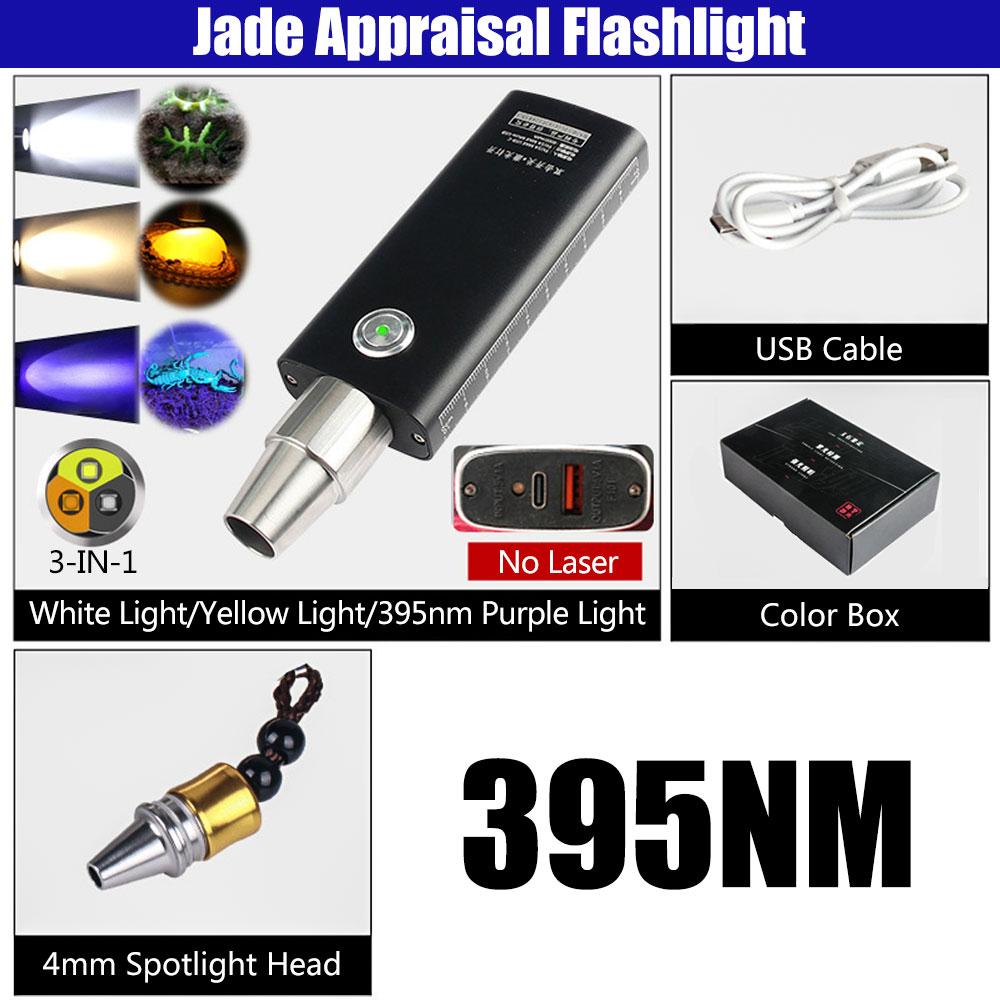 4in1 LED UV Flashlight with 4 Light Sources 365/395nm/White/Yellow Mini Ultraviolet Torch Professional Jade Identification Light