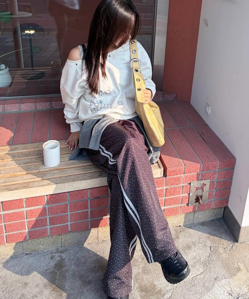 YOUHEE Star Pattern Layered Banding Track Pants_Black