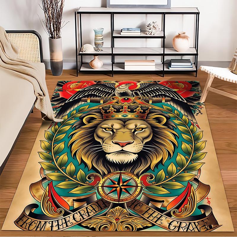 Majestic Lion with Crown and Eagle Art Design Living Room Carpet Suitable for use as an anti-slip for living room bedroom sofas