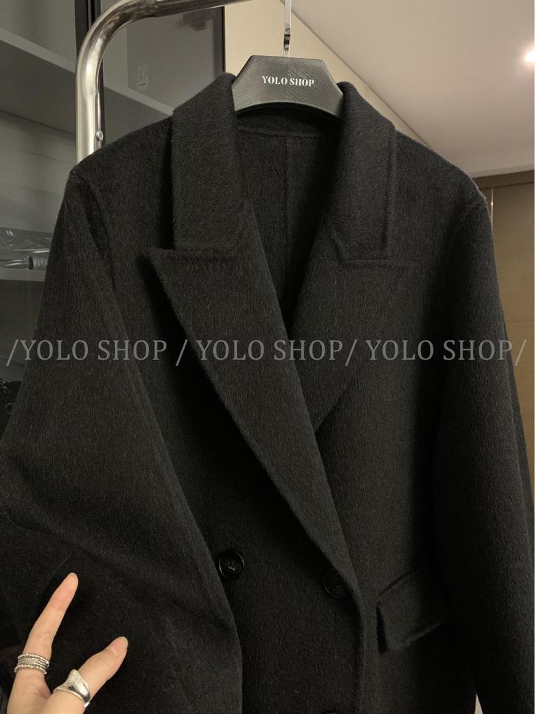 YOLO SHOP Премиальное двустороннее шерстяное пальто, стандартное плечо, утолщенный кашемир для осени/зимы, маленький размер.