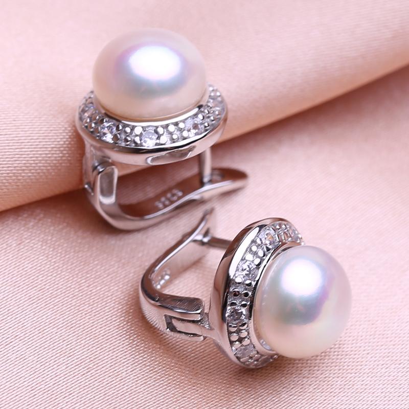 seniko 8-9mm Natural Freshwater Pearl Earrings Fashion Cubic Zirconia Clip Earrings For Women Girl Gift