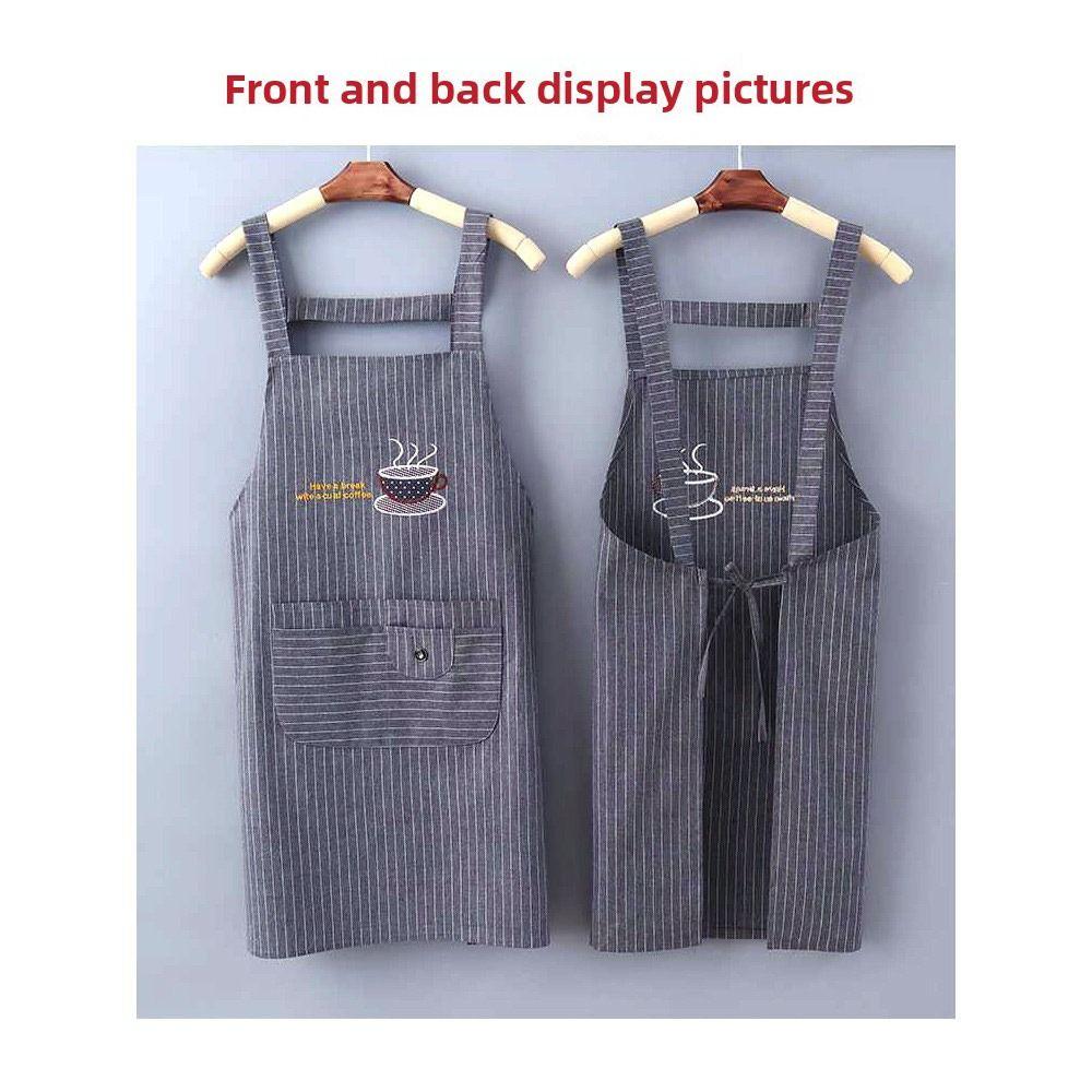 Stripe Design Cotton Apron Sleeveless Cooking Apron Two Front Pockets Women Apron Coffee House