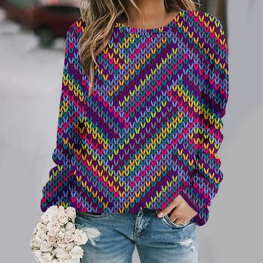 Осень и зима новая мода круглый вырез длинный рукав с принтом элегантная повседневная свободная толстовка