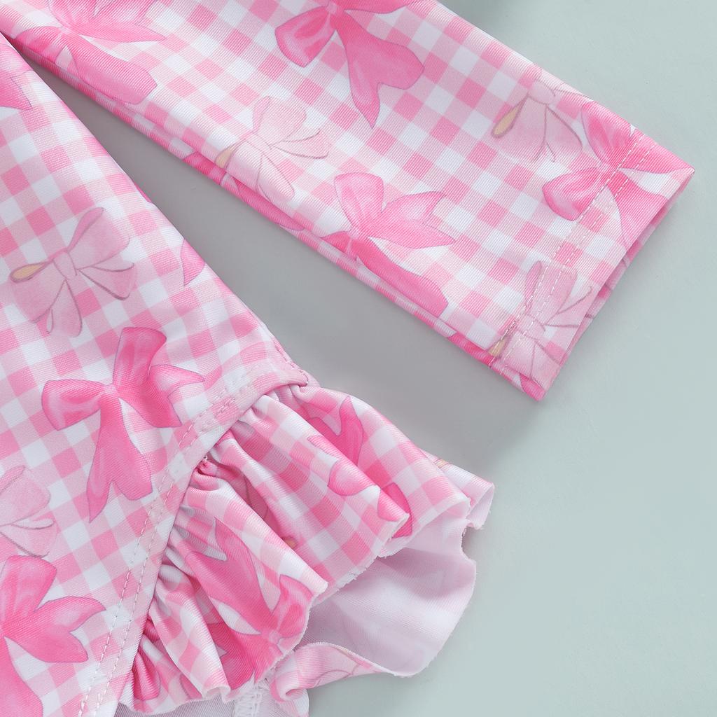 Купальники-ракушки для девочек, с бантом, на молнии, с длинным рукавом и воротником-стойкой, для маленьких девочек