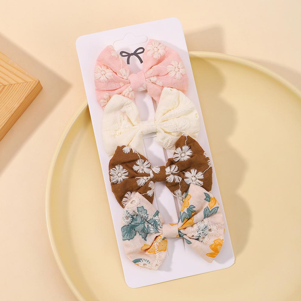 4Pcs/Set Sweet Hair Bows Hair Clip Children Lovely Bowknot Hair Pins for Baby Girls Hair Accessories Print Hollow Hairgripe Gift