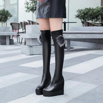 Модные женские длинные сапоги на танкетке с круглым носком, очень высокие, до колена, обувь для женщин, мода Y2k 2024, качественная полиуретановая кожа, акция, распродажа, для работы, 39