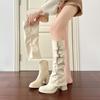 Двухвариантные длинные и короткие ботинки осень-зима новые съемные ботфорты на толстом высоком каблуке и толстой подошве белые ботильоны
