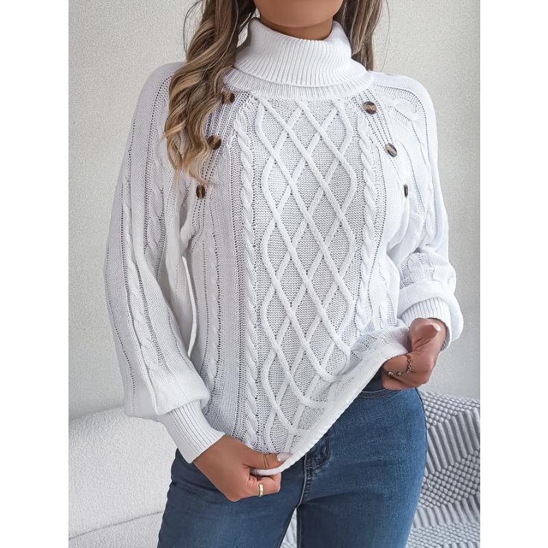 DAFIFY Women's Fashion Casual Fall Winter Solid Color Print Long Sleeve High Neck Sweaters