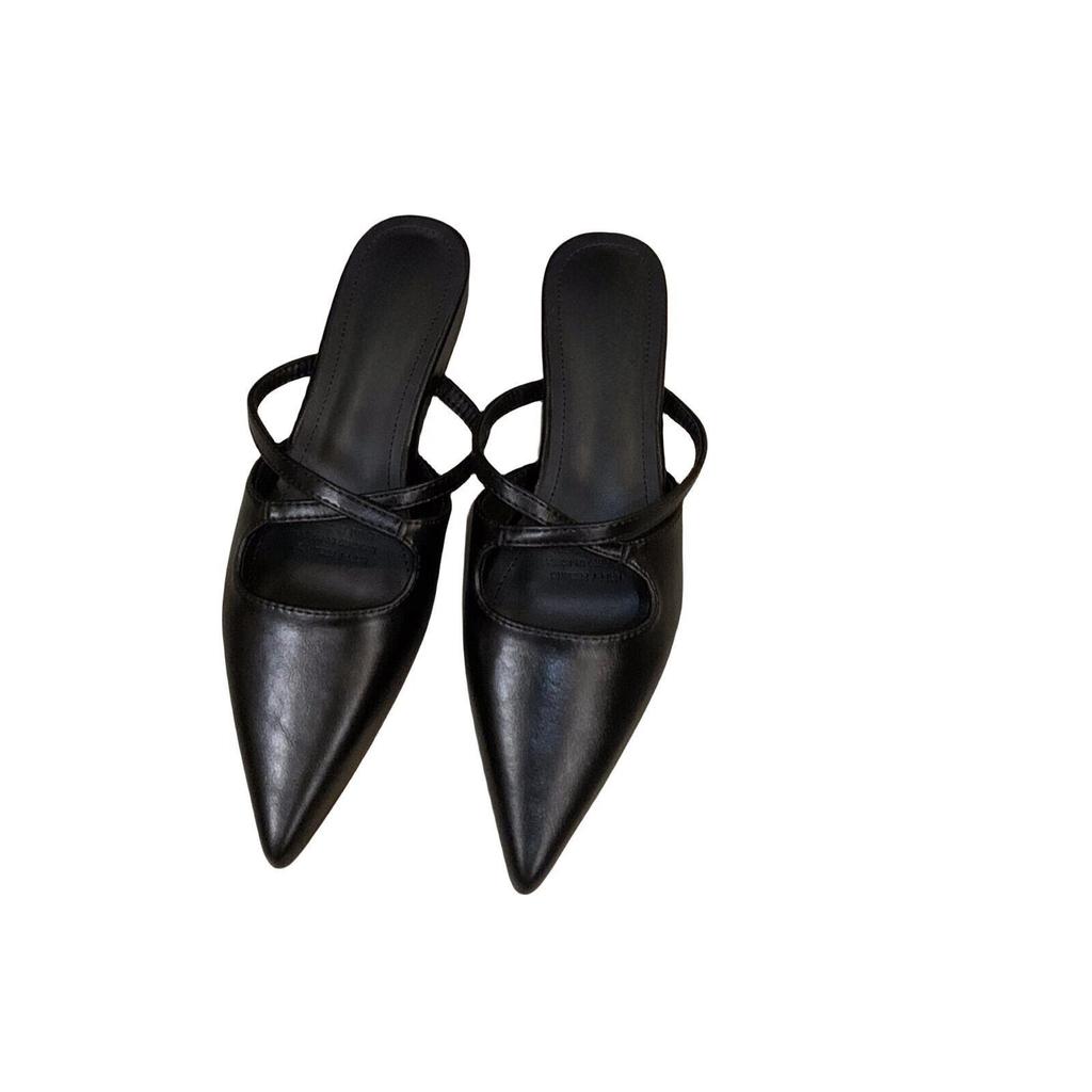 Французские ретро-туфли с сумкой на голове, женская обувь, новинка 2025 года, летние остроносые туфли с ленивым носком, сандалии на плоской подошве