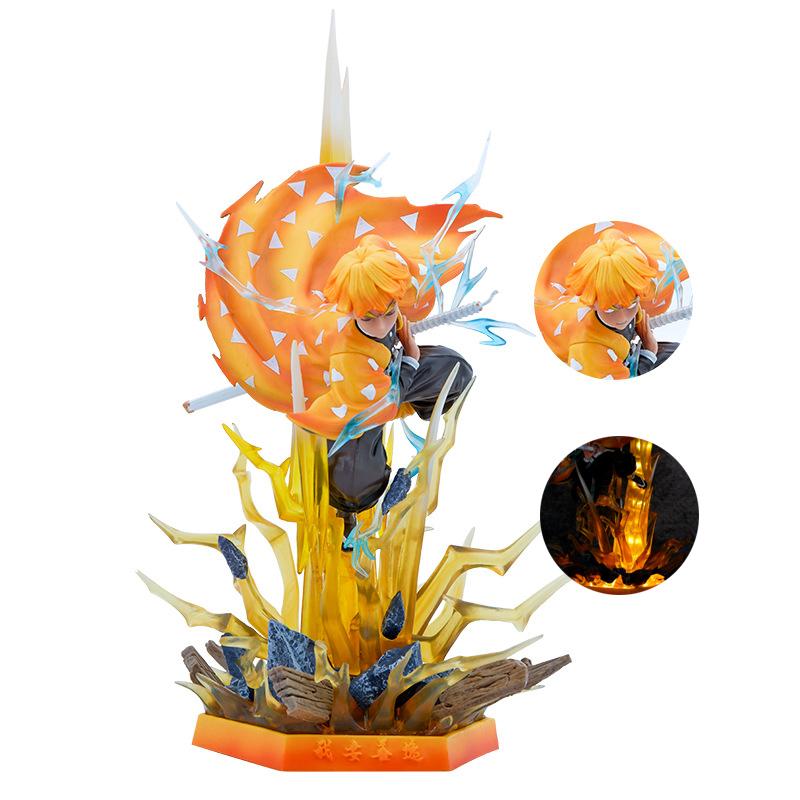 В наличии Клинок, рассекающий демонов, 35 см, Агацума Дзэницу, Удар грома, Резьба с двумя головами, Светящаяся фигурка из аниме, Подарок-сюрприз