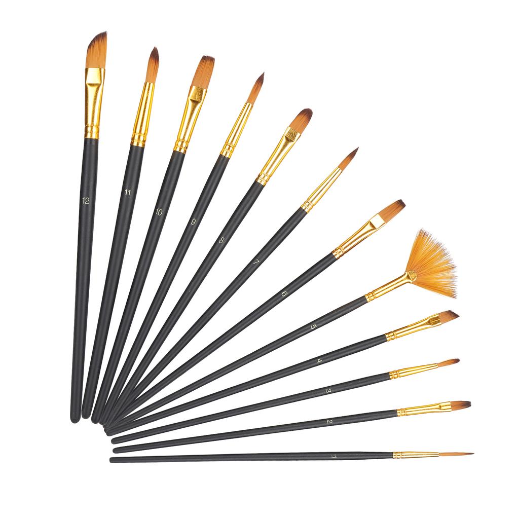 Набор из 12 кистей для рисования, нейлоновый ворс, профессиональные кисти для рисования акварелью