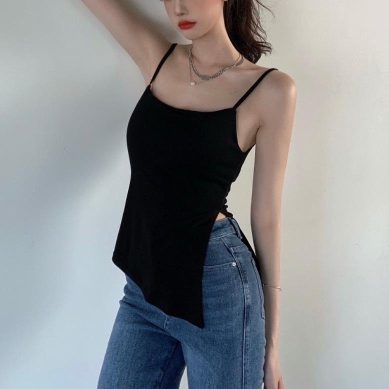 Summer New Style of Suspender Vest Knitted Women's Clothing Summer Design Irregular Slit Sexy Hot Girl's Outer Top