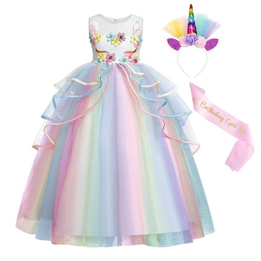 Unicorn Dress for Girls 8-10 Years 140 cm White Halloween Christmas Party