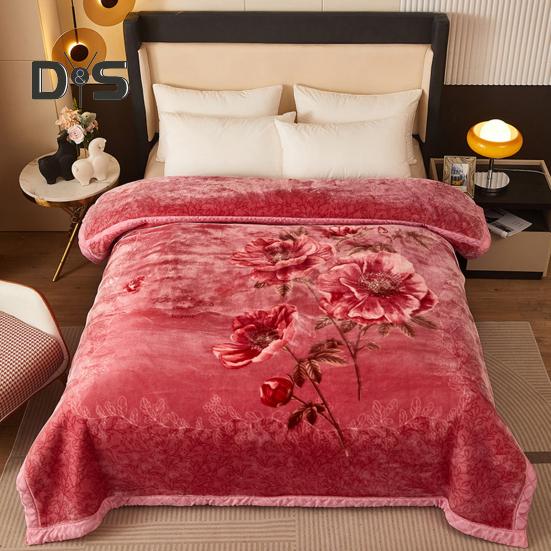 Одеяло из фланели Утолщенное Цветочный принт Двухслойное Сохранение тепла Простота ухода Машинная стирка Максимальный комфорт Двустороннее Очень большой размер Зима