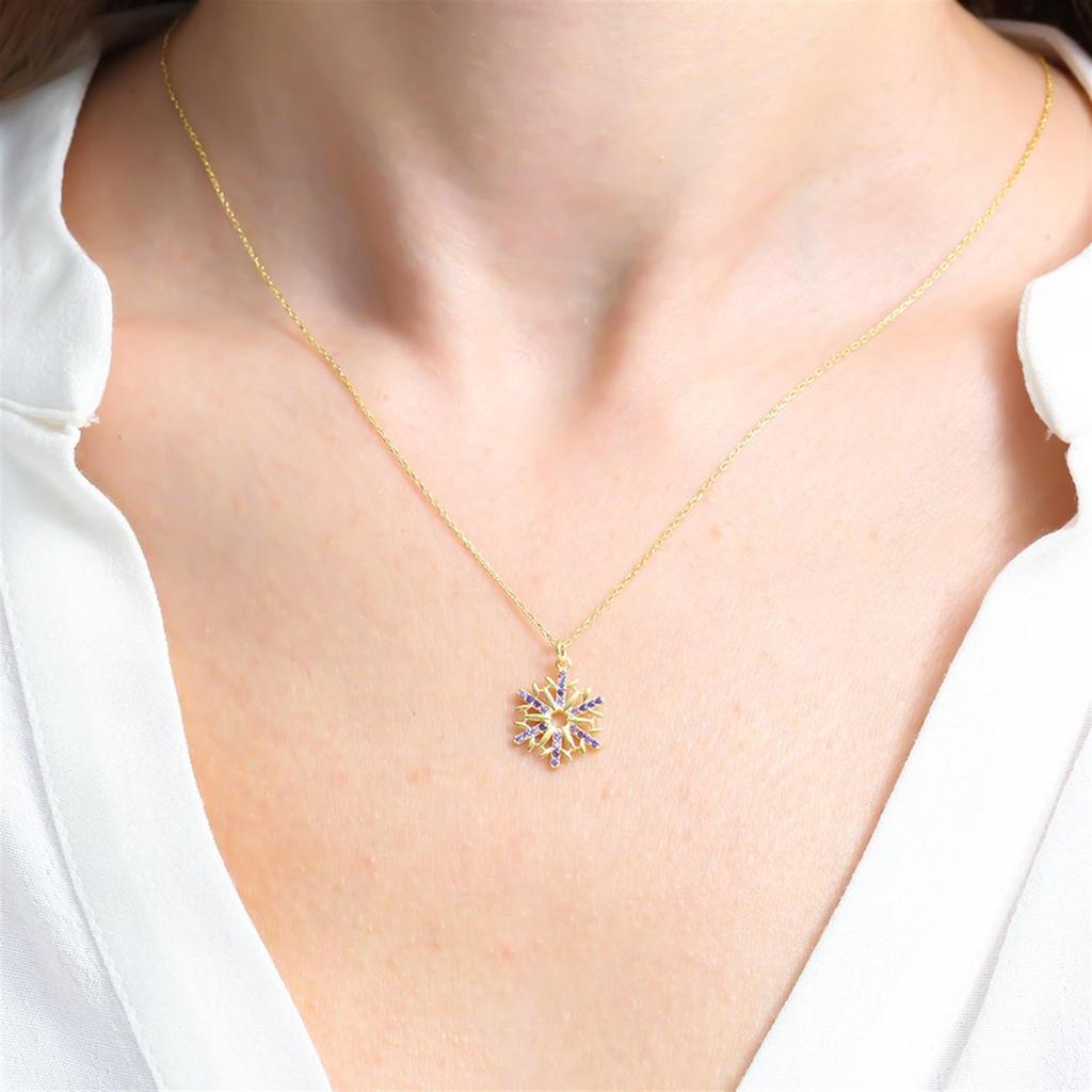 Amethyst Stone Elegance Crystal Gold Color Silver Necklace