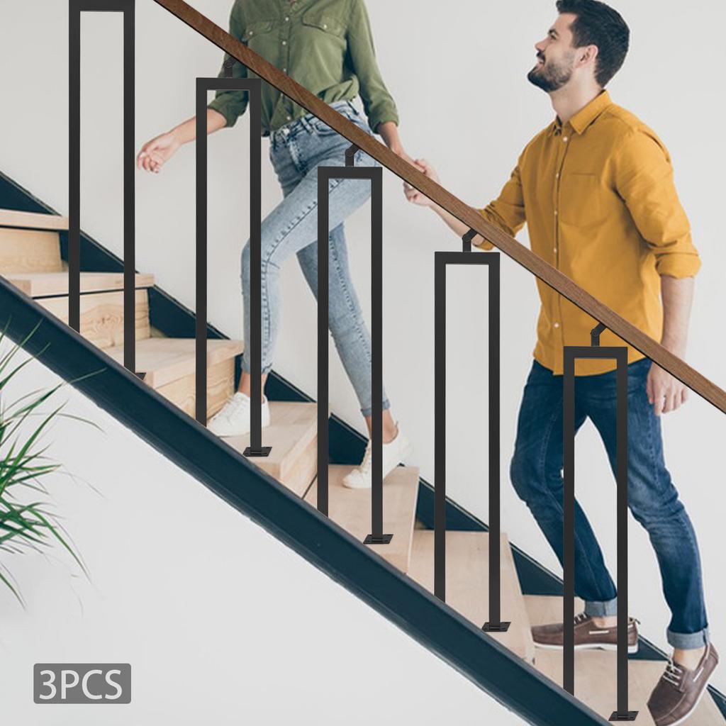 91,5 см U-образный балясин для лестницы, шпиндель из углеродистой стали для внутренней лестничной ограды, набор из 3 черных стоек для перил, декор для лестницы своими руками