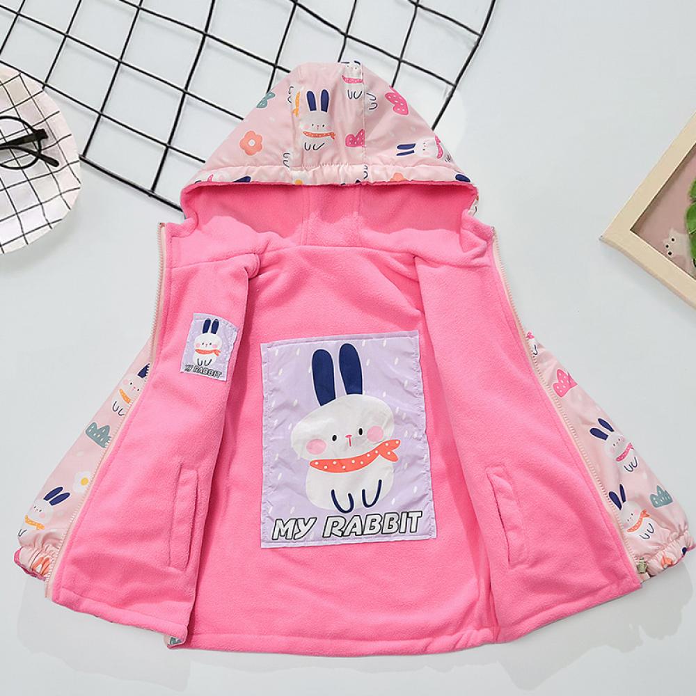 Детская одежда Весна и осень Двусторонняя флисовая подкладка для девочек Куртки для маленьких и средних размеров Детская рубашка на молнии в мультяшном стиле