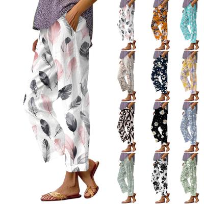 Женские повседневные модные принтованные прямые брюки с карманами