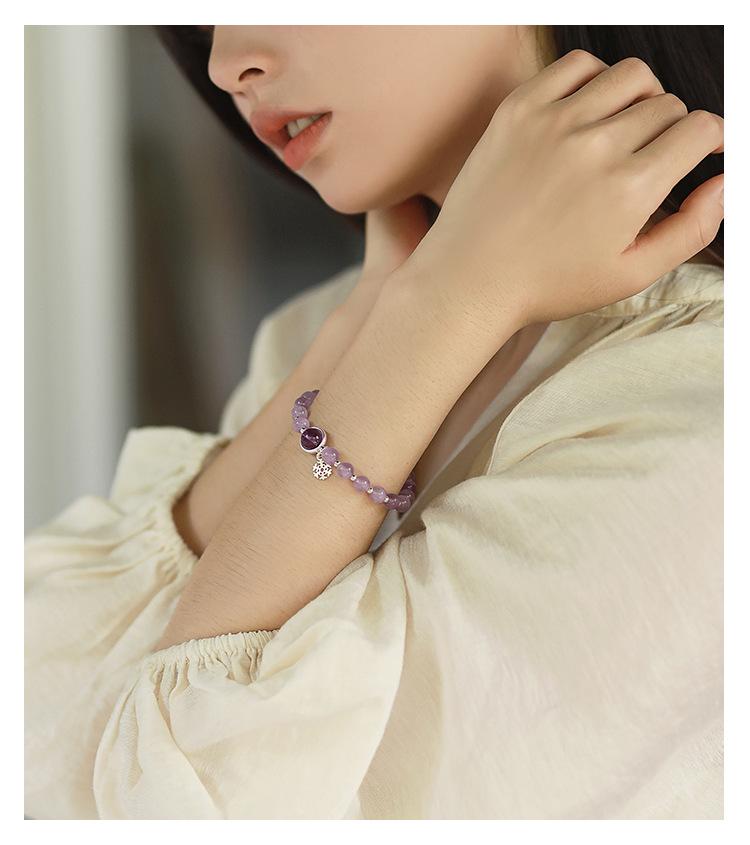 Браслет «Снежинка» из лавандового аметиста и фиолетового нефрита, серебро S925, бусины из натуральных кристаллов, простой женственный стиль.