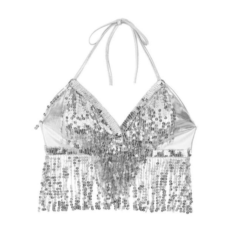 Belly Dance Sequin Fringe Top Nightclub Performance Halter Bra Dance Wear Show Costumes Halter Bra Performance Top