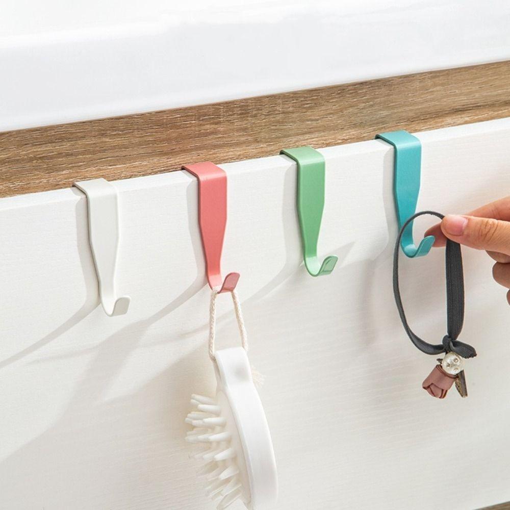 4pcs Not Damage Door Door Rear Hanger Metal Storage Hook Convenient Cabinet Door Hook Home