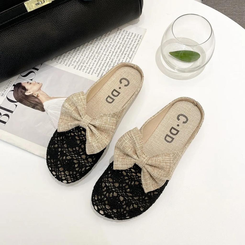 Тапочки для женщин, летние, симпатичные, с бабочкой, плоские тапочки, для дома и улицы, льняная стелька, сандалии с закрытым носком, Pantuflas Para Mujer