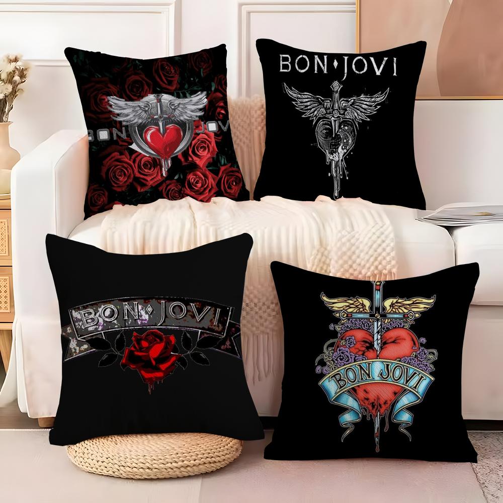 B-Bon J-Jovi Band Cushion Cover Soft Plush Fabric Double-Sided Printed Sofa Cushion Cover for All Seasons Home Decor Gift