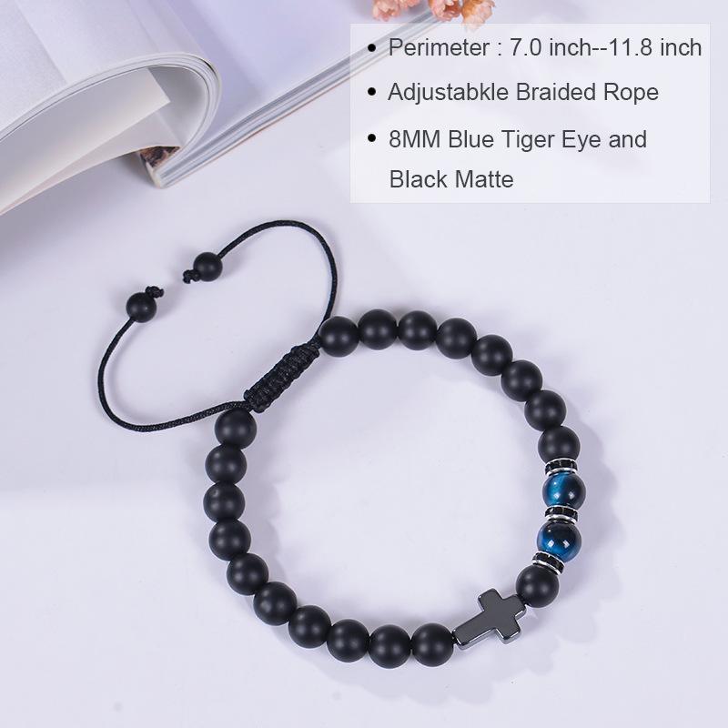 Эксклюзивный плетеный браслет из тигрового глаза 8 мм и черного матового камня - Праздничный подарок