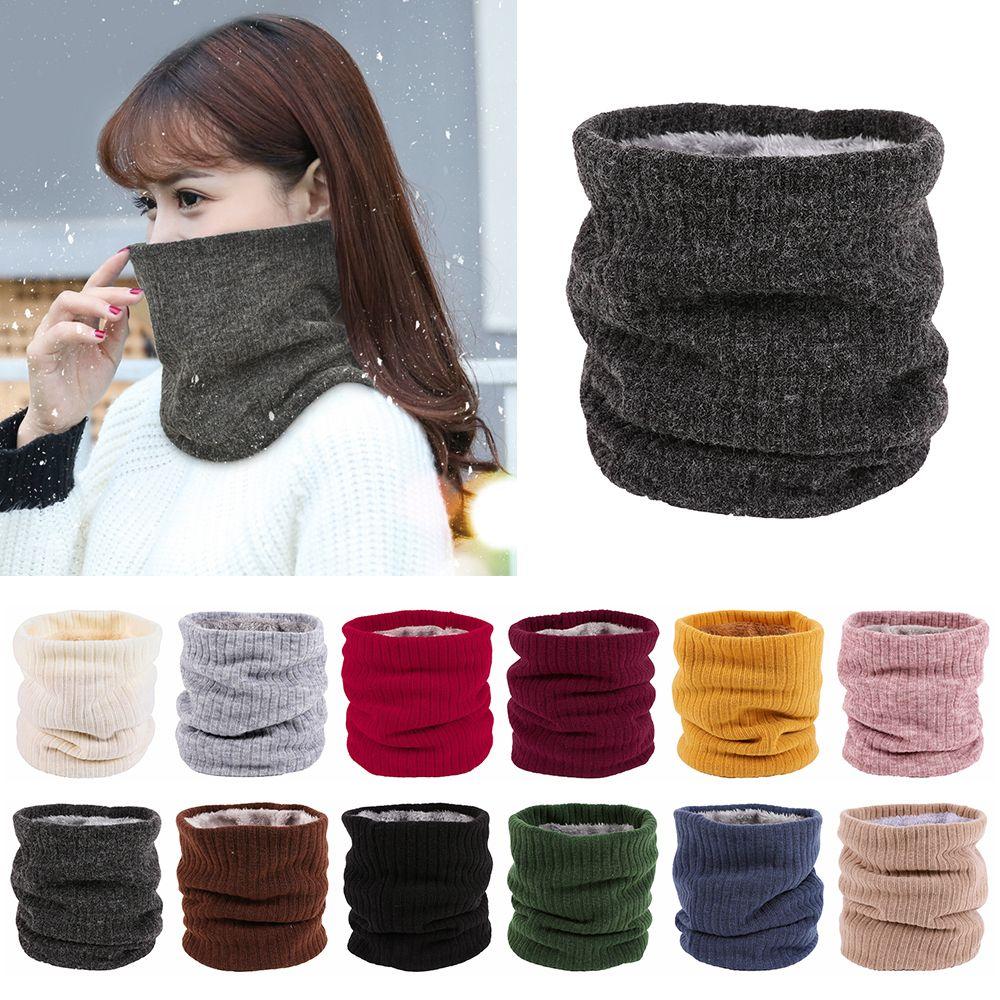 Scarf Knitted Double-Layer Circle Loop Scarves Fleece Lined Scarf Neck Warmer Winter Neck Gaiter