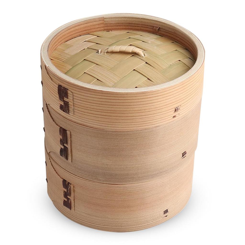Authentic Chinese 2 Diameter 13 X Height Wood Bamboo Steamer Current Model J-kitchens Steamer, Style, Tiers, 13.5cm, &